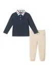 Andy & Evan Boys' Navy Holiday Polo & Cognac Cord Pants Set - Little Kid, Big Kid In Red Holiday