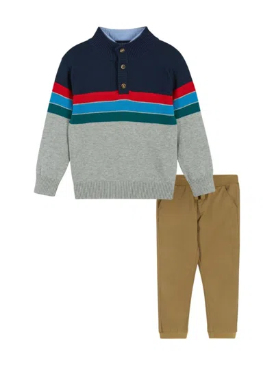 Andy & Evan Kids' Little Boy's & Boy's 3-piece Colorblock Sweater, Shirt & Pants Set In Grey