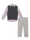 Andy & Evan Boys' Plaid Buttondown W/charcoal Sweater Vest & Bowtie - Little Kid, Big Kid In White Plaid