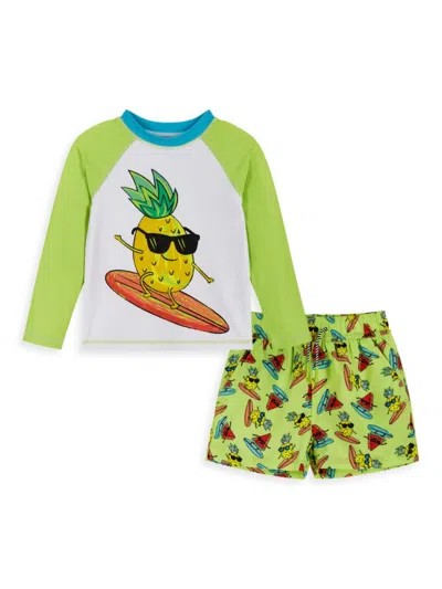 Andy & Evan Little Boy's & Boy's Pineapple Rashguard Swim Top & Trunks Set In Green