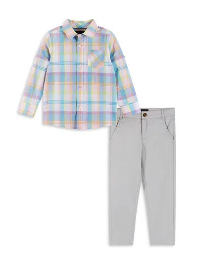 Andy & Evan Babies' Little Boy's & Boy's Plaid Shirt & Pants Set In White Plaid