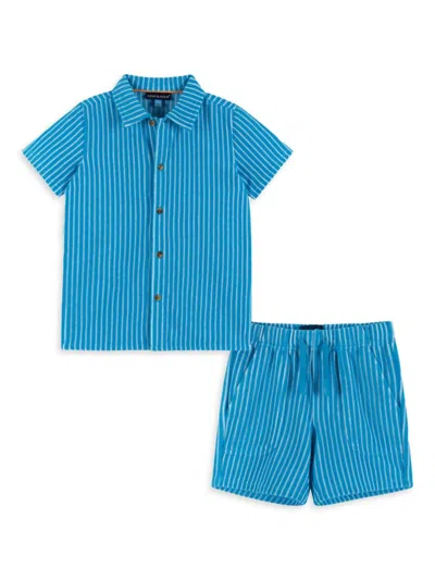 Andy & Evan Kids' Little Boy's & Boy's Striped Cotton-blend Shirt & Shorts Set In Blue