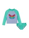 Andy & Evan Little Girl's 2-piece Striped Butterfly Tee & Bow Bloomers Set In Aqua