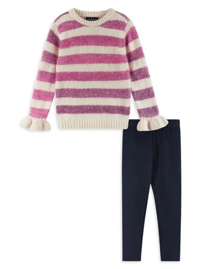 Andy & Evan Kids' Little Girl's 2-piece Striped Sweater & Leggings Set In Oatmeal