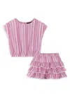 Andy & Evan Little Girl's 2-piece Striped Top & Skirt Set In Pink Stripe