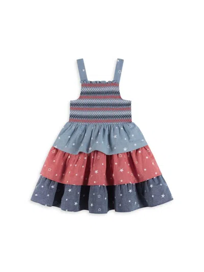 Andy & Evan Kids' Little Girl's Americana Chambray Tiered A-line Dress In Blue Multi