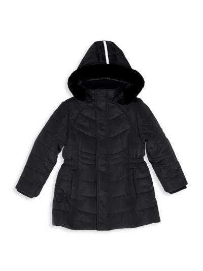 Andy & Evan Kids' Little Girl's & Girl's Faux Fur Hood Quilted Parka Coat In Black