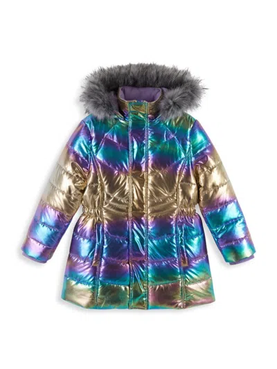 Andy & Evan Kids' Little Girl's & Girl's Faux Fur Hood Quilted Parka Coat In Purple