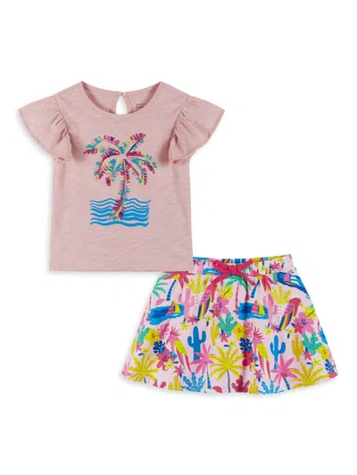Andy & Evan Little Girl's Graphic T-shirt & Tropical Skort Set In Pink