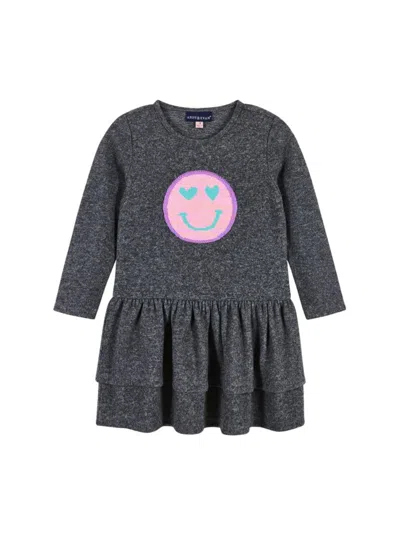 Andy & Evan Kids' Little Girl's Hacci Smiley Face Peplum Dress In Grey Multi