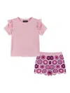 ANDY & EVAN LITTLE GIRL'S RUFFLED TOP & FLORAL CROCHET SHORTS SET