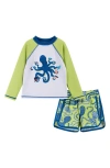 Andy & Evan Babies' Long Sleeve Two-piece Rashguard Swimsuit In Lime Octo