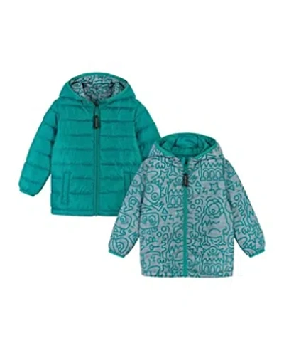 Andy & Evan Boys' Mid Blue Dinos Reversible Puffer - Baby In Aqua