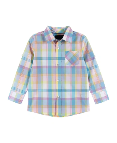 Andy & Evan Kids' Boy's Pastel Plaid-print Button Down Shirt In White Plaid