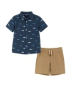 ANDY & EVAN TODDLER/CHILD BOYS SHARKS SHORT SLEEVE BUTTONDOWN AND SHORTS SET
