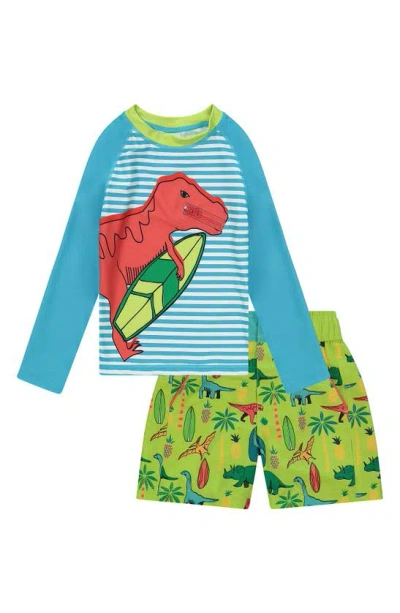 Andy & Evan Babies' Two-piece Rashguard Swimsuit In Aqua Dino