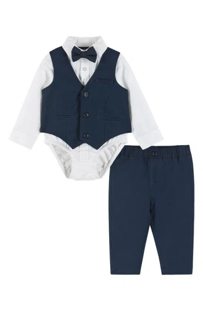 Andy & Evan Babies' Waistcoat, Button-up Bodysuit, Trousers & Bow Tie Set In Navy