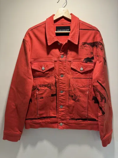 Pre-owned Andy Warhol Calvin Klein X  Denim Jacket In Red