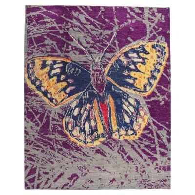 Pre-owned Andy Warhol New Contemporary Moroccan Rug Inspired By Warhol's Callippe Silverspot Butterfly In Gray