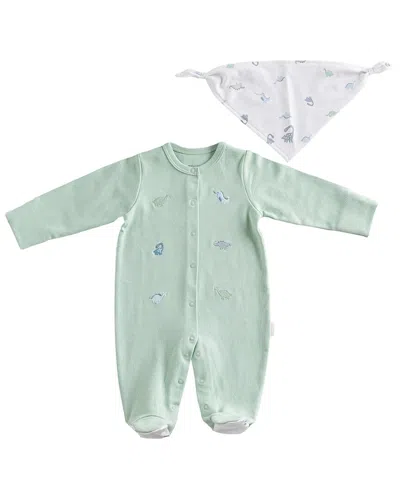 Andy Wawa Kids' Andywawa Dinosaur Print Babygrow & Bib Set In Green