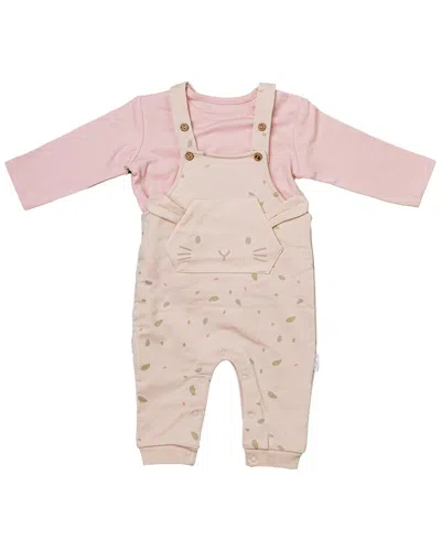 Andy Wawa Kids' Andywawa Leaf Print Overall Outfit In Pink
