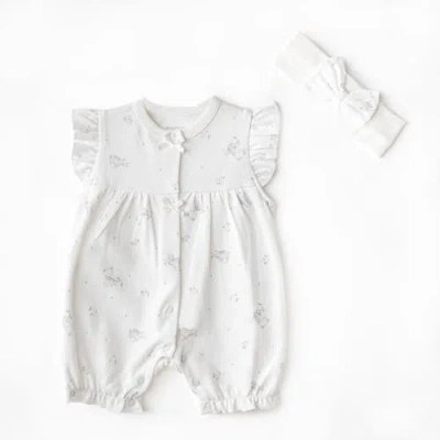 Andy Wawa Babies'  Cuddly Romper Ruffle Band Set In Ecru