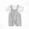 Andy Wawa Little King Gingham Jumpsuit Set In Grey