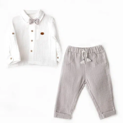 Andy Wawa Babies'  Muslin Bowtie Outfit Set In Grey