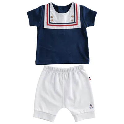 Andy Wawa Kids' Navy Sailor Bear Summer Outfit In Blue