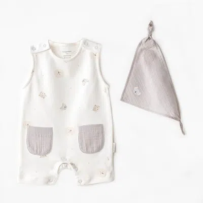 Andy Wawa Babies'  Romper & Bib Set In Ecru