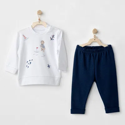 Andy Wawa Kids' White Sailor Bear Cotton Outfit