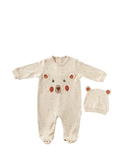 Andywawa Bear-motif Cotton Babygrow Set In Neutral