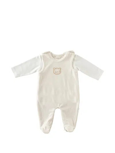 Andywawa Bear-motif Cotton Babygrow In White