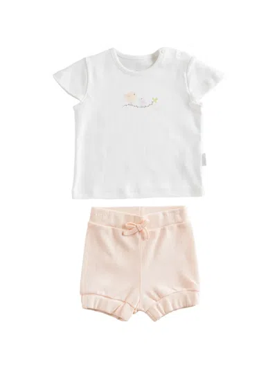 Andywawa Babies' Bird-print Cotton T-shirt And Shorts Set In White