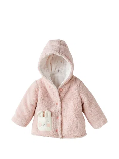 Andywawa Babies' Bunny-patch Hooded Faux Fur Coat In Pink
