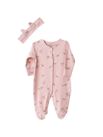 Andywawa Deer-print Babygrow And Headband In Pink
