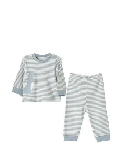 Andywawa Babies' Dinosaur-patch Striped Pyjamas In Blue