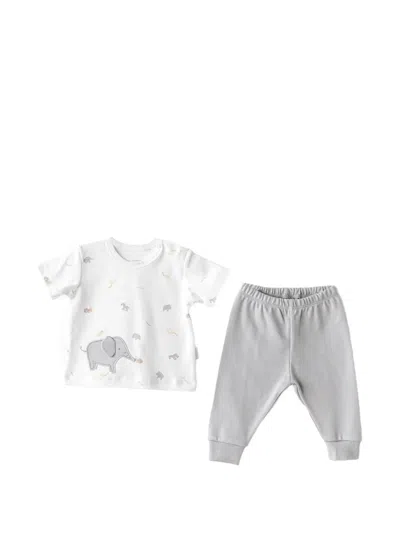 Andywawa Babies' Elephant-patch Animal-print Trousers Set In Gray