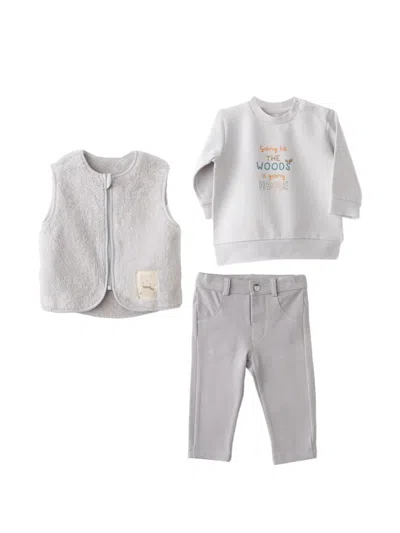 Andywawa Babies' Fleece-texture Trouser Set (set Of Three-piece) In Gray
