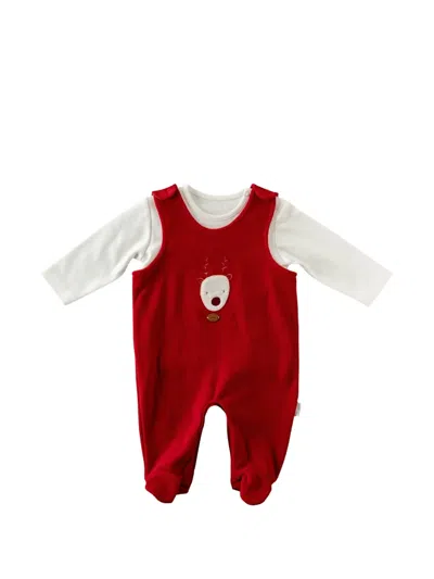 Andywawa Holiday Reindeer Velvet Babygrow In Red