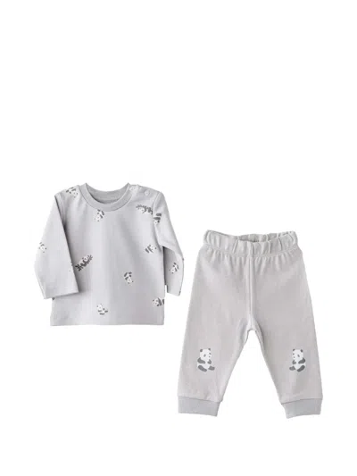 Andywawa Babies' Keep Smiling Panda-print Trousers Set In Gray