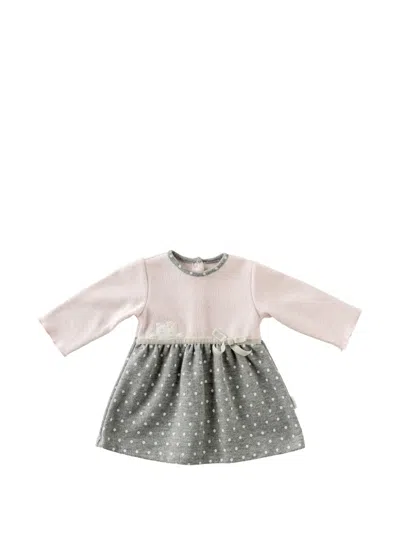 Andywawa Babies' Kitten-print Polka-dot Dress In Pink