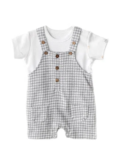 Andywawa Babies' Little King Gingham-check T-shirt Jumpsuit Set In White