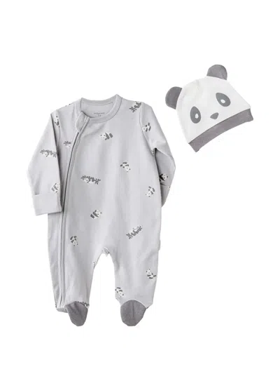 Andywawa Panda-print Babygrow (hat Set) In Gray