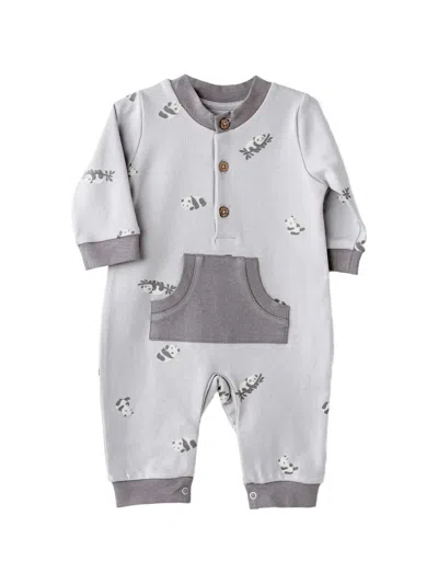 Andywawa Babies' Panda-print Pocket Romper In Gray