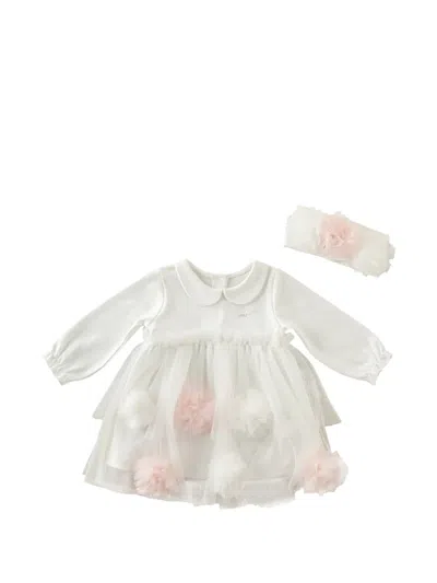 Andywawa Babies' Petit Love Tulle-overlay Pom-pom Dress In White