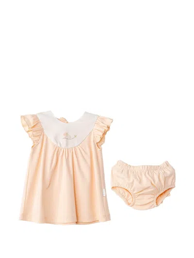 Andywawa Babies' Ruffled Bird-embroidered Dress In Brown
