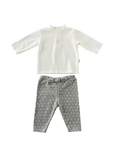 Andywawa Babies' Ruffled Polka-dot Trousers Set (set Of Two) In White