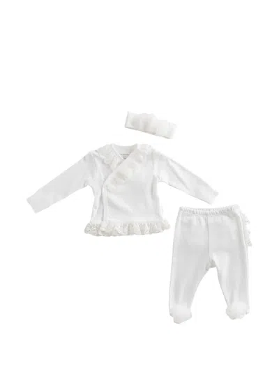 Andywawa Babies' Ruffle-trimmed Lace Outfit (set Of Three) In White