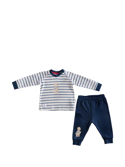 Andywawa Babies' Striped Bear-print Pajamas In Blue
